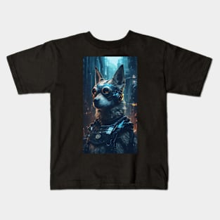 Cyborg Dog Portrait Kids T-Shirt